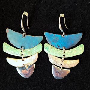 Robert Lee Morris Soho Earrings Chandelier Fishtail Dangle Silver Metal Cobalt